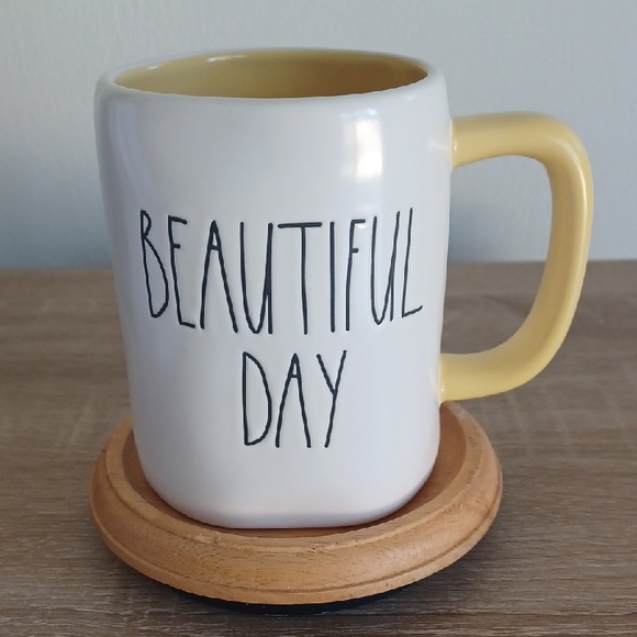 Rae Dunn Other - 2 FOR $20 Rae Dunn White Ceramic BEAUTIFUL DAY Mug With Yellow Interior & Handle